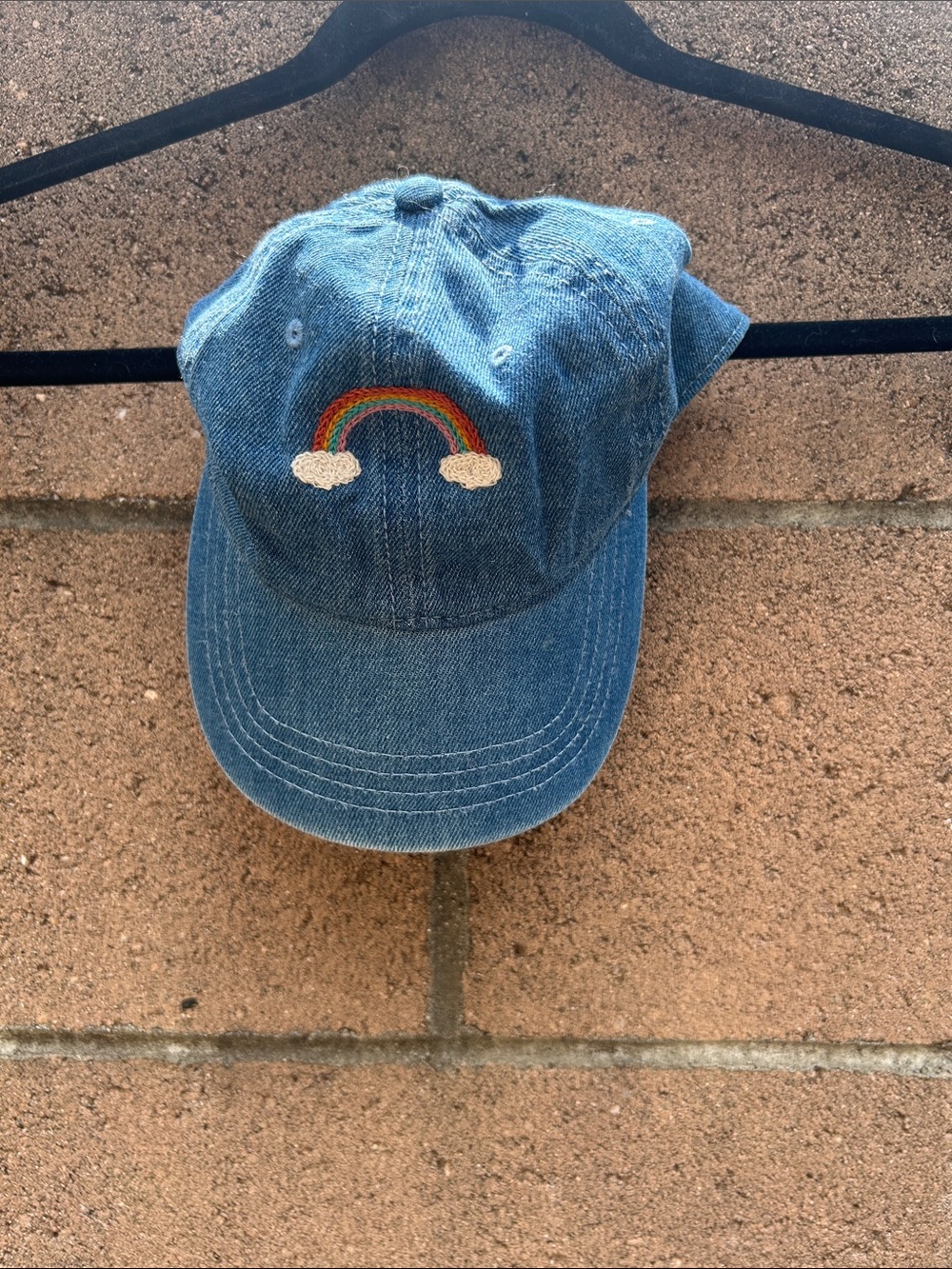 OTTO Adjustable Blue Denim Jean Baseball Pride Hat Cap with Embroidered Rainbow